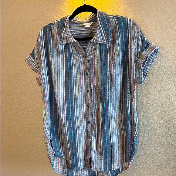 Caslon Tops - Caslon Multicolor Gray washed Striped Button Down Shirt/ Size Medium